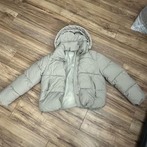 Beige Puffer Jacket with Hood